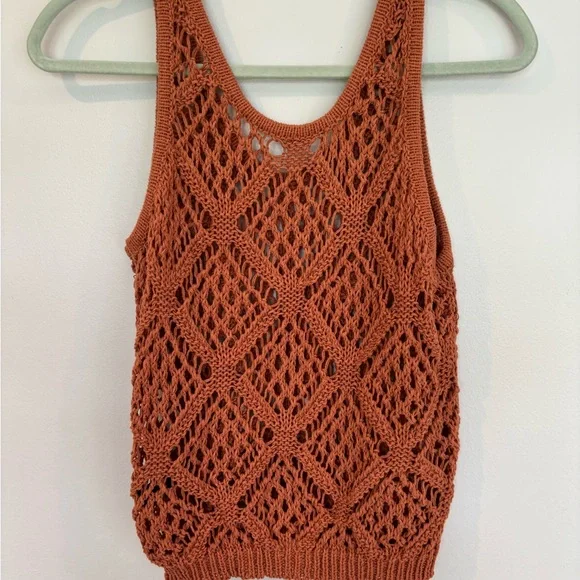 Chic Openwork Knit Tank Top in Rust - Picture 3 of 4